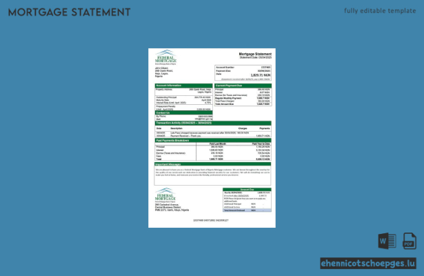Beispiel eines Hypothekenauszugs der Nigeria Federal Mortgage Bank of Nigeria (Word- und PDF-Datei)